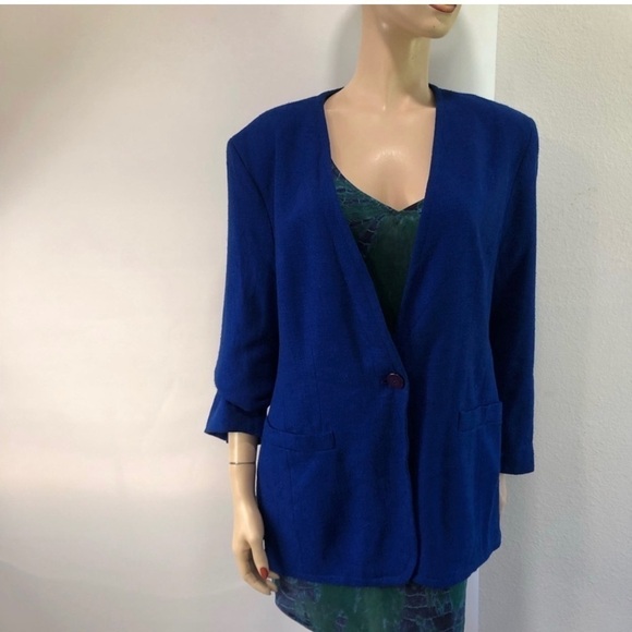 Liz Claiborne Vintage Blazer Chest Pocket Royal Blue - Picture 15 of 16